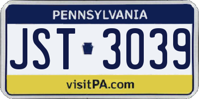 PA license plate JST3039