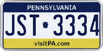 PA license plate JST3334