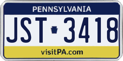 PA license plate JST3418