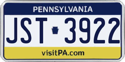 PA license plate JST3922
