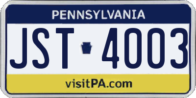 PA license plate JST4003