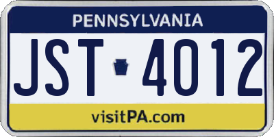 PA license plate JST4012