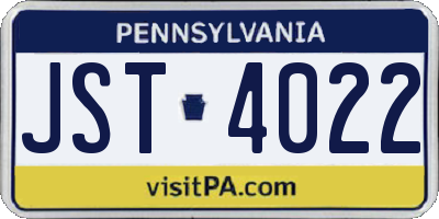 PA license plate JST4022