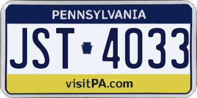 PA license plate JST4033