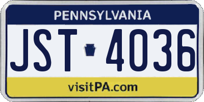 PA license plate JST4036