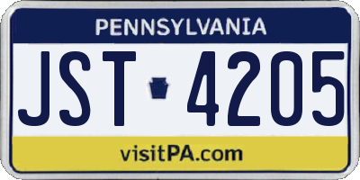 PA license plate JST4205