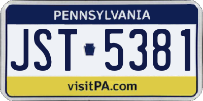 PA license plate JST5381