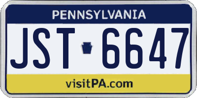 PA license plate JST6647