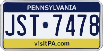 PA license plate JST7478