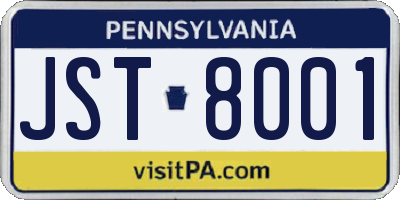 PA license plate JST8001