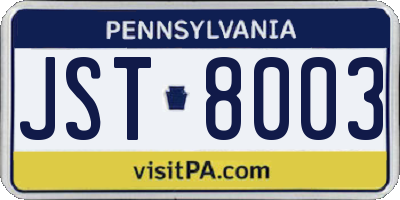 PA license plate JST8003