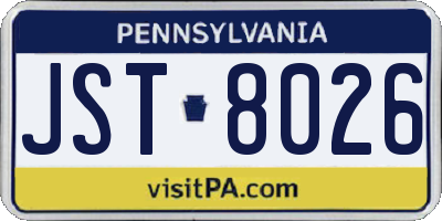 PA license plate JST8026