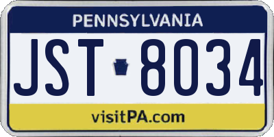 PA license plate JST8034