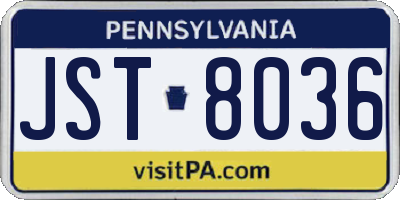 PA license plate JST8036