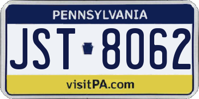PA license plate JST8062