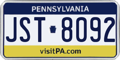 PA license plate JST8092