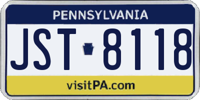 PA license plate JST8118