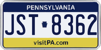 PA license plate JST8362