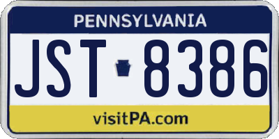 PA license plate JST8386