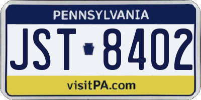 PA license plate JST8402