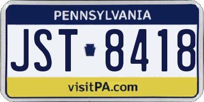 PA license plate JST8418