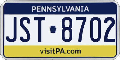 PA license plate JST8702