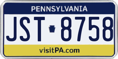 PA license plate JST8758