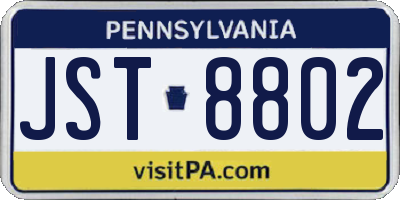 PA license plate JST8802