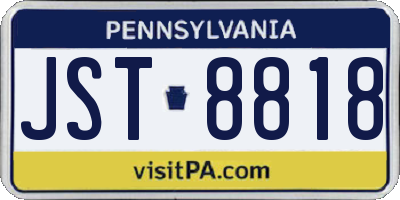 PA license plate JST8818