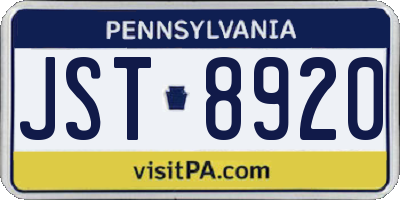 PA license plate JST8920