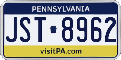 PA license plate JST8962