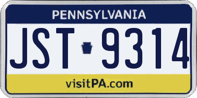 PA license plate JST9314