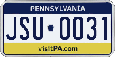 PA license plate JSU0031