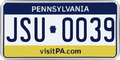 PA license plate JSU0039