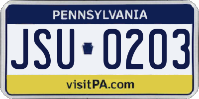 PA license plate JSU0203