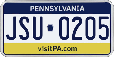 PA license plate JSU0205