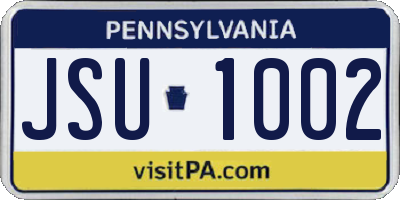 PA license plate JSU1002