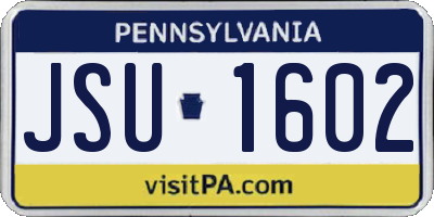 PA license plate JSU1602
