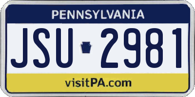 PA license plate JSU2981