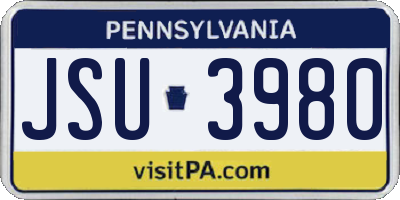 PA license plate JSU3980