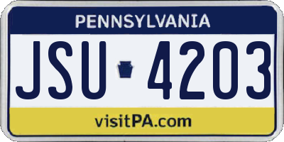 PA license plate JSU4203