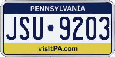 PA license plate JSU9203