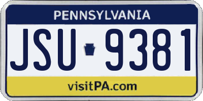 PA license plate JSU9381