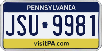 PA license plate JSU9981