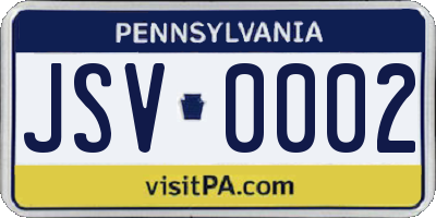 PA license plate JSV0002