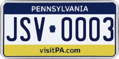 PA license plate JSV0003