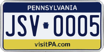 PA license plate JSV0005
