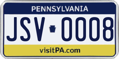 PA license plate JSV0008