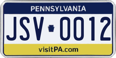 PA license plate JSV0012