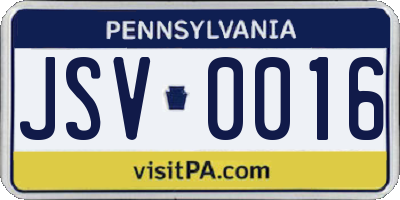 PA license plate JSV0016